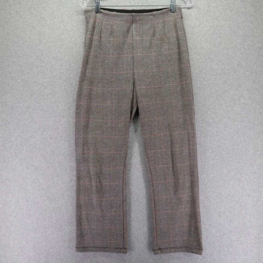 Free People Pants Womens 8 Straight Pull-On Dress Slacks Flat Front Gray Plaid